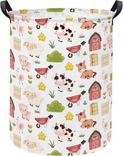 Baby Laundry Hamper kids laundry Basket Waterproof Storage Bin for Bedroom Toy Clothes Organizer Basket Woodland Animals Room Décor(Cute Farm)