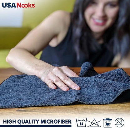 USANOOKS Microfiber Cleaning Cloth - Purple - 12Pcs (12.5x12.5 inch) High Performance - 1200 Washes, Ultra Absorbent Car Towel Traps Grime & Liquid for Streak-Free Mirror Shine - Car Washing Cloth