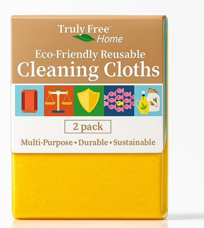 Truly Free Reusable Cleaning Cloth, 2 Pack - Multipurpose Super Absorbent, Reusable, Durable, Washable Kitchen Towels, Cleaning Rags, Cloth Wipes, Wash Rags, Car Wipes Cleaning Supplies, 14x10”