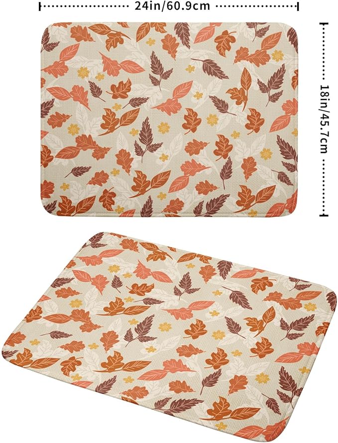 Fall Burnt Orange Leaf Dish Drying Mat 18 x 24 Inch With Absorbent Reversible Microfiber Autumn Thanksgiving Drying Mats Dish Drainer Mat Fast Dry For Kitchen Dining Room Decoration