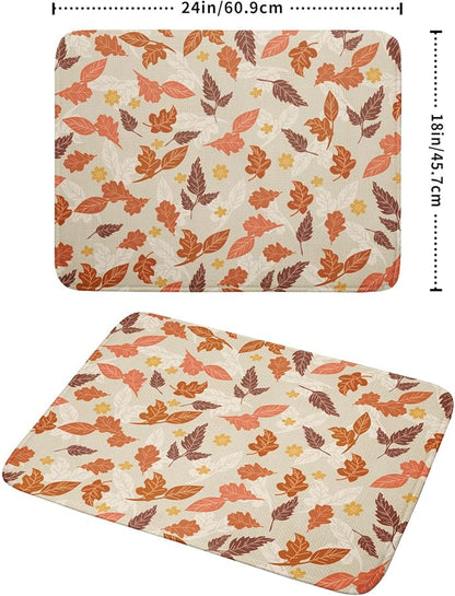 Fall Burnt Orange Leaf Dish Drying Mat 18 x 24 Inch With Absorbent Reversible Microfiber Autumn Thanksgiving Drying Mats Dish Drainer Mat Fast Dry For Kitchen Dining Room Decoration