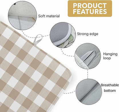 Dish Drying Mat Khaki Buffalo Check Plaid Drying Mats for Kitchen Counter Farmhouse Style Absorbent Microfiber Dish Drainer Quick Drying Coffee Mat with Hanging Loop, 16 x18 inch