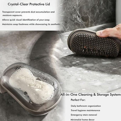 Travel Soap Holder Bar Soap Dish Shower Soap Saver Case Container Box for Bathroom Camping Gym Vonpri (Grey, with Brush)