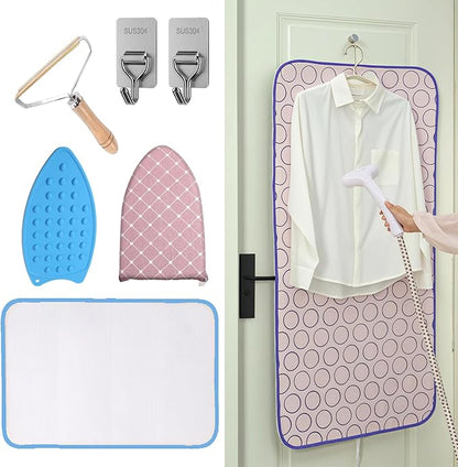Portable Foldable Ironing Mat for Table Top Iron Pad for Countertop Thick Ironing Blanket Over The Door Steamer Pad Washer Dryer Heat Resistant Mat Travel Ironing Board,47.2"x23.6" with Accessories