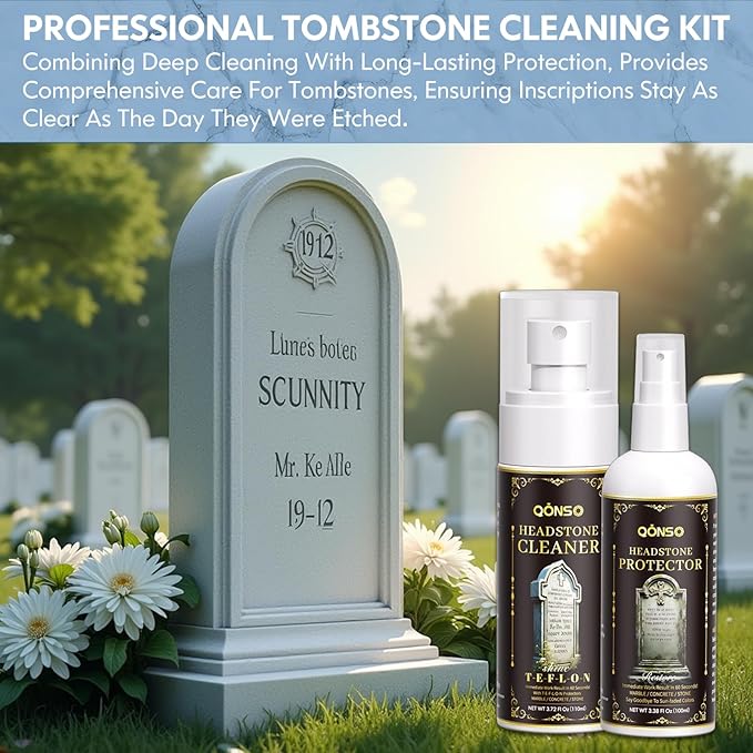 Headstone & Gravestone Cleaner for Memorials – Non-Acid, Gentle Formula Safe for Granite & Stone Memorials (10.14 fl oz)