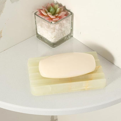 Koville Green Onyx Soap Dish Genuine Marble Soap Dish for Bathroom Shower, Natural Onyx Stone Soap Tray for Bathroom, Bar Soap Holder for Sink, Stripe Grooves Saver Keep Bars Dry Easy Clean