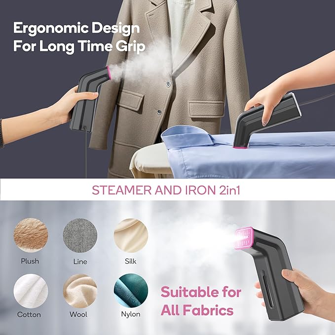Mini Travel Steamer for Clothes,110-240V Portable Dual Voltage Steamer & Iron 2 In 1,Integrated 170ml Tank 25s Fast Heat,1.2lbs Travel Size Fabric Iron,Handheld Steaming Wrinkles Remover For Garments