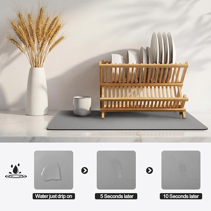 Ecotrim - Dish Drying Mat for Kitchen Counter | Coffee Bar Mat for Countertops | Heat Resistant Drainer Mat with Non-slip Rubber Backed | Hide Stain Kitchen Absorbent Draining Mat | Grey 16"x20"