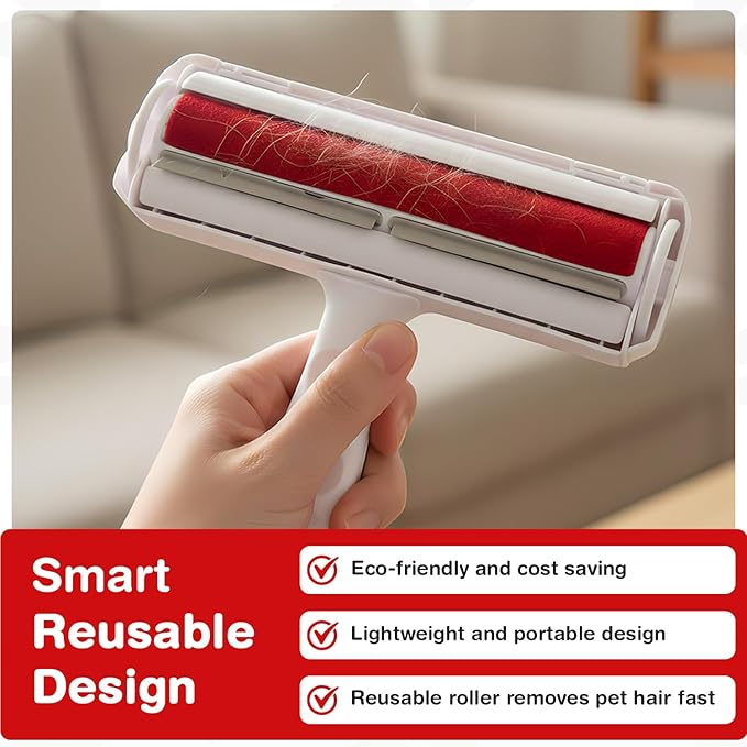 YOLLO Roller Pet Hair Remover - Portable Dog Hair Remover - Self-Cleaning Pet Hair Remover with Built-in Fur Bin, Reusable Lint Remover for Dog & Cat Hair on Furniture, Carpet, Sofa, Bed, Car - White