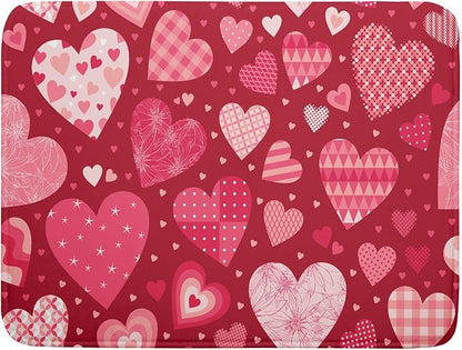 Valentine Day Love Heart Dish Drying Pad 18 x 24 Inch with Absorbent Reversible Microfiber Happy Valentines Pink Red Hearts Drying Mats For Kitchen Counter Dining Room Decoration