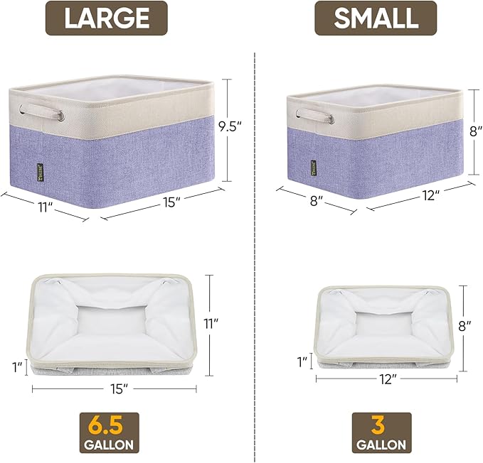 BALEINE 4 Pack Fabric Closet Storage Bins for Shelves, Linen Closet Organizers and Storage, Decorative Baskets for Organizing, Shelf, Clothes, Home, Office (Lavender, 12"x8"x8")