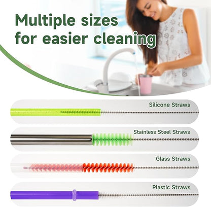 9PCS Reusable Long Colored Straw Cleaner Brush Set 12" Bendable,Capable of Cleaning Various Metal, Silicone, Plastic, Bamboo,Glass Straws Tubes Diameters Ranging from 4-16mm