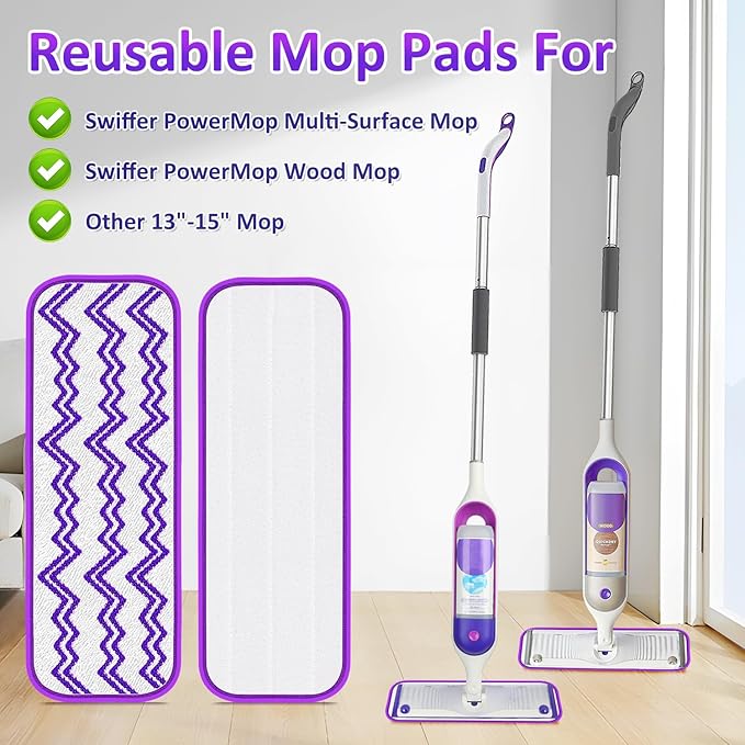 Reusable Mop Refills Pads for Swiffer PowerMop - 7 Pack Microfiber Wet Pads 15" Washable Mopping Cloths for Multi-Surface & All Types of Floors, White