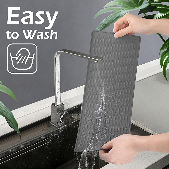 GeeRic Dish Drying Mats, Heat-resistant Silicone Mat for Kitchen Counter, Non-Slip Dish Dry Mat Dishwasher Safe Large, Gray