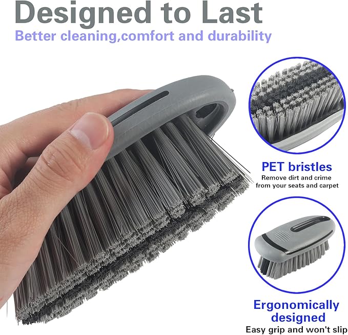 Carpet and Upholstery Cleaning Brush,Carpet Scrubber Stiff Bristle Detailing Scrub Brushes,Interior Leather Brush for Car and Home (2Pcs, Gray)