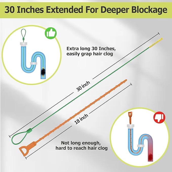 Kelly's Collection Drain Snake Hair Drain Clog Remover(5 Pack), 30 Inch Unbreakable Metal Sink Snake Drain Hair Removal Tool, Long/Flexible/Thin Drain Cleaner Tool to Unclog Bathroom Sink, Tub, Shower