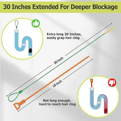 Kelly's Collection Drain Snake Hair Drain Clog Remover(5 Pack), 30 Inch Unbreakable Metal Sink Snake Drain Hair Removal Tool, Long/Flexible/Thin Drain Cleaner Tool to Unclog Bathroom Sink, Tub, Shower