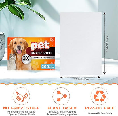Pet Hair Remover for Laundry, Lint Dryer Sheets, 3 X Pet Hair Fighters, Reduces Static, Adds Softness (Unscented,400 Count)