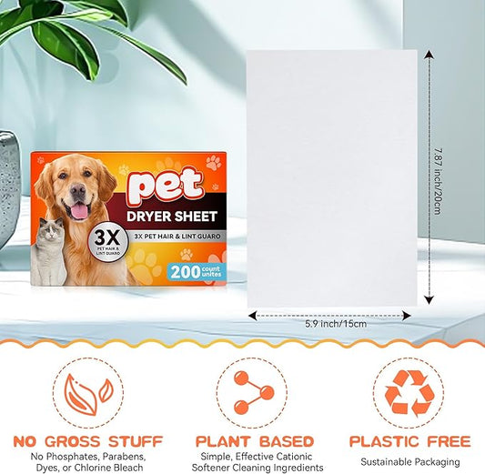 Pet Hair Remover for Laundry, Lint Dryer Sheets, 3 X Pet Hair Fighters, Reduces Static, Adds Softness (Unscented,400 Count)