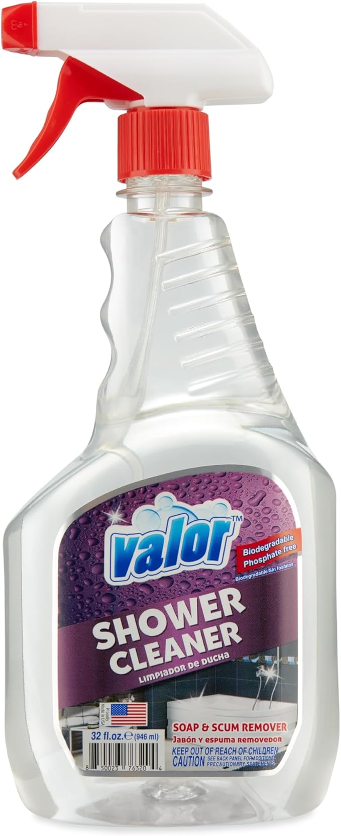 Valor Shower Cleaner Spray – Soap Scum & Hard Water Stain Cleaning Solution for Bathroom, Tub & Tile, (32 Fl Oz (Pack of 3))