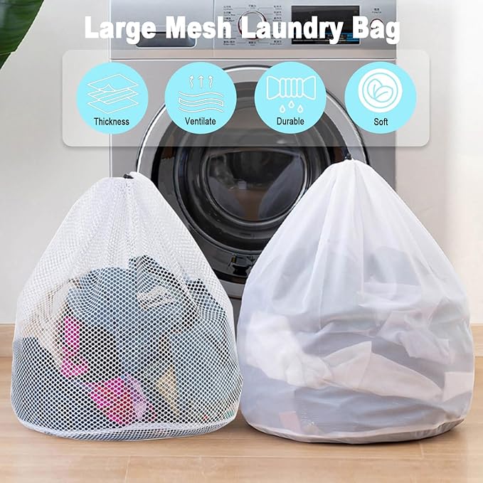 Mesh Laundry Bags with Adjustable Single Shoulder Straps 24" x 32" Sturdy Nylon Material Laundry Liners with Drawstring Closure for College, Dorm and Apartment(6PCS-XXLarge)