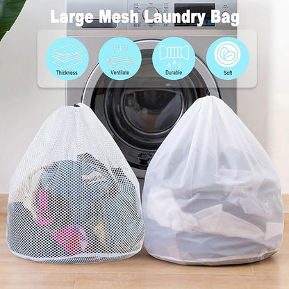 Mesh Laundry Bags with Adjustable Single Shoulder Straps 24" x 32" Sturdy Nylon Material Laundry Liners with Drawstring Closure for College, Dorm and Apartment(6PCS-XXLarge)
