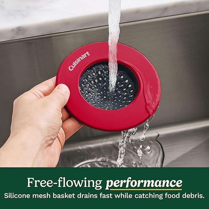 Cuisinart Sink Strainers- 2 Pack Kitchen Sink Drain Strainer & Food Catcher with Enamel-Coated Stainless Steel Rim and Silicone Base, Fits Standard 3.5" Drains, Outer Diameter 4.35", Scratch-Safe