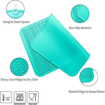 MicoYang Silicone Dish Drying Mat for Multiple Usage,Easy clean,Eco-friendly,Heat-resistant Silicone Mat for Kitchen Counter or Sink,Refrigerator or Drawer Liner Mint 3XL 28 inches x 18 inches