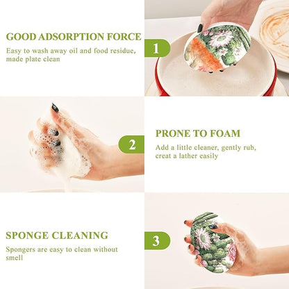 Cactus Kitchen Scrub Sponges, Pop-up Kitchen Cleaning Sponges Reusable Dish Washing Sponges for Bathroom Household Cleaning 3 Pack - Non Scratch Scrubber