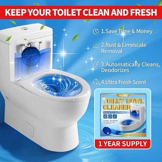 Automatic Toilet Bowl Cleaner Tablets,12- Pack Blue Gel In-Tank Cleaner, Removes Hard Water Rings & Stains, Septic Safe, Cleaning & Deodorize, Fresh Scent,50g Each