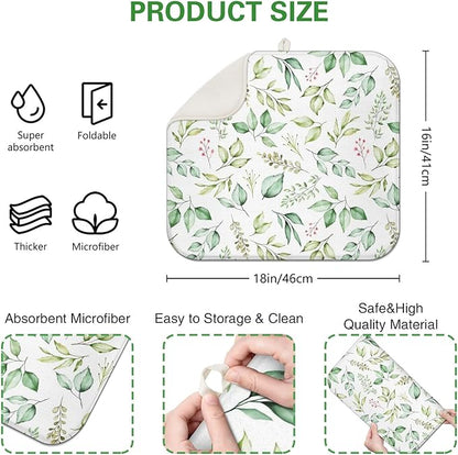 Dish Drying Mat Drainer Pads - Extra Large Microfiber Drying Mats for Dishes Kitchen Counter Super Absorbent Pads for Draining Racks (Green,16"x18" )