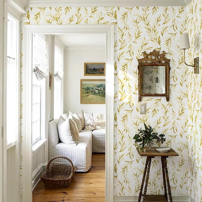 Livebor Leaf Peel and Stick Wallpaper Olive Leaf Contact Paper 17.7in x 393.7in Sage Floral Wallpaper Peel and Stick Floral Leaves Contact Paper Modern Farmhouse for Bedroom Neutral Decorative