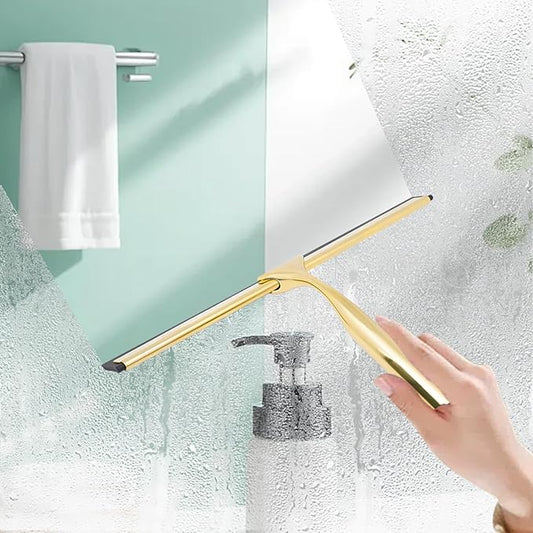 Shower Squeegee for Glass Doors,10 Inch Stainless Steel Squeegee for Shower Glass with Storage Hook, Shower Squeegee for Tile Shower Walls, Window Mirror Squeegee and Car Glass (Gold)