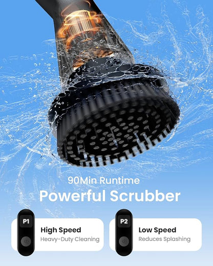 Leebein Electric Spin Scrubber, Cordless Bathroom Cleaning Brush with 7 Brush Heads, IPX7 Waterproof, 2 Speed Settings, Extendable Handle