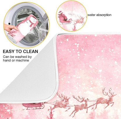Christmas Forest with Snow Falling Santa Dish Drying Mat for Kitchen Counter Super Absorbent Drying Mat 16x18 inch Large Dish Drying Matts for Countertop Protector Dishes Pad