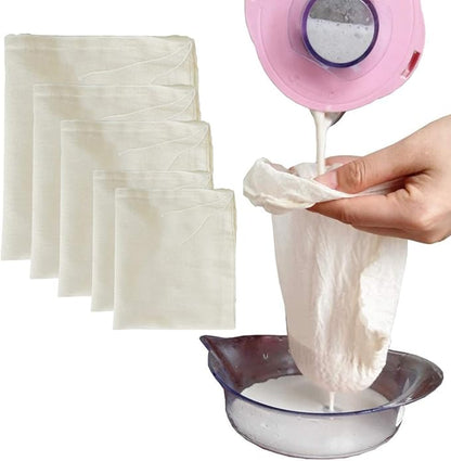 AUXIN Nut Milk Bags, 100% Cotton Cheesecloth Bags, Yogurt/Coffee/Tea Strainer, Reusable Almond/Oat Milk, Juice, Cold Brew Coffee, Food Grade, Reusable Washable Strainer (Mixed Size, 5 Pack)