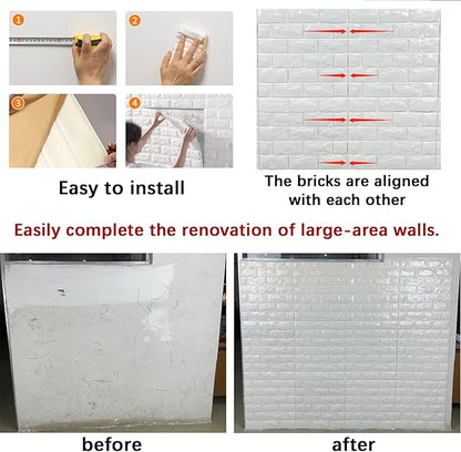 3D Wall Panels Peel and Stick 11PCS Gray Foam Brick Wallpaper for Bedroom Faux Stone Wall Panel Self-Adhesive Wallpaper (11PCS-10.65 Sq Ft, Gray)