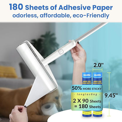 Lint Roller Refills (2 Pack, 180 Sheets) – DELOMO 9.45 in Large Lint Roller Refill, Compatible Only with DELOMO Large Lint Roller, for Cleaning Carpets, Cars, Beds, Couches & Pet Hair