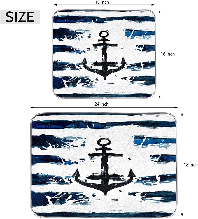 Honeybaby Dish Drying Mat Nautical Anchor Dish Drying Mats for Kitchen Counter Absorbent Kitchen Drying Mat Dish Rack Mat 18x24 inches