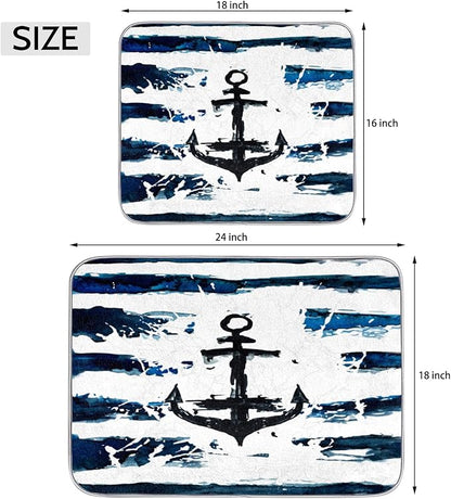 Honeybaby Dish Drying Mat Nautical Anchor Dish Drying Mats for Kitchen Counter Absorbent Kitchen Drying Mat Dish Rack Mat 18x24 inches