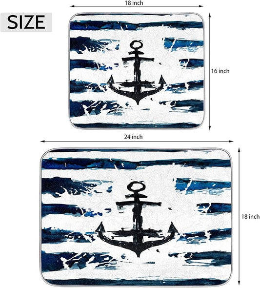 Honeybaby Dish Drying Mat Nautical Anchor Dish Drying Mats for Kitchen Counter Absorbent Kitchen Drying Mat Dish Rack Mat 18x24 inches