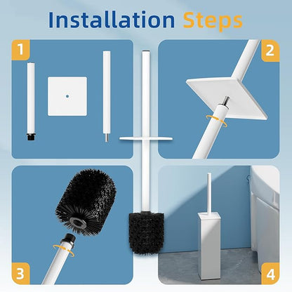 RUACQ Toilet Brush and Holder Set 2pcs,Square Toilet Bowl Brush for Bathroom with 304 Stainless Steel Handle Toilet Cleaner Brush with Durable Scrubbing Bristles,Splash-Proof (White)