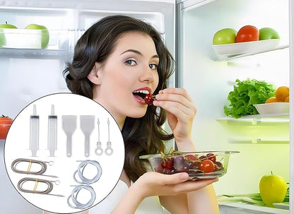 10 PCS Refrigerator Drain Cleaning Tool Include 1.5m Flexible Refrigerator Scrub Brush Flexible Feeding Tube Brush,Syringe Shovel Plug Rod, Water Dispenser Cleaning Kit