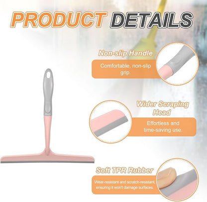 HARFINGTON Shower Squeegee 9.6 Inch Length Water Blade Cleaner Tool Household Mirror Squeegee with Hole for Windshield Window Cleaning Glass Door, Pink