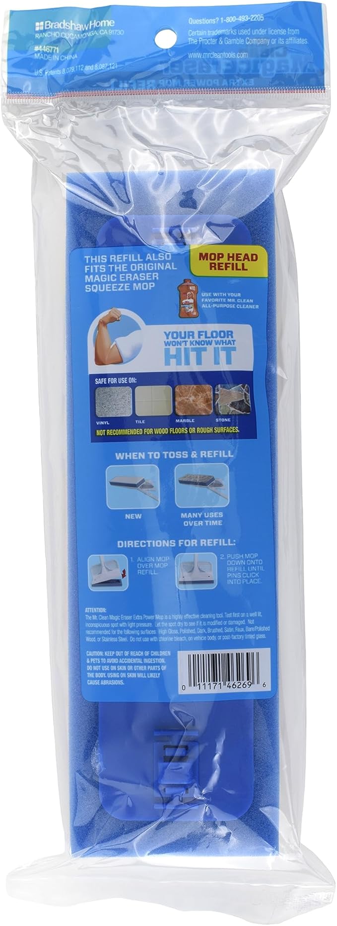 Mr. Clean Magic Eraser Extra Power Floor Mop Refill Head, White/Blue