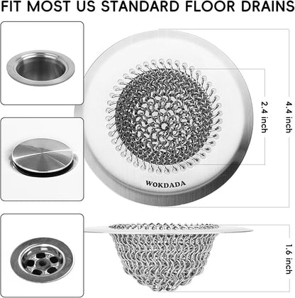 2 Pack Wokdada Bathtub Drain Hair Catcher, Wokdada Fast Drainage Shower Drain Hair Catcher, Reversible 304 Stainless Steel Drain Protector for Pop-Up and Regular Drains of Bathroom(Patented Product)
