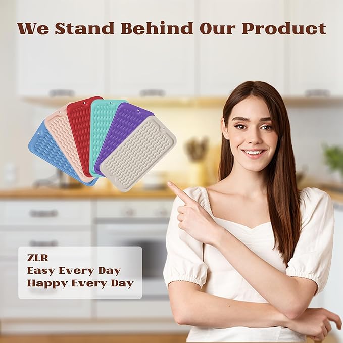 ZLR Silicone Sponge Holder & Sink Caddy Tray (6" x 12") - Narrow Dish Drying Mat for Kitchen Counter - Waterproof Soap Dispenser Organizer, Non-Slip Bathroom Vanity Tray (Milk White)