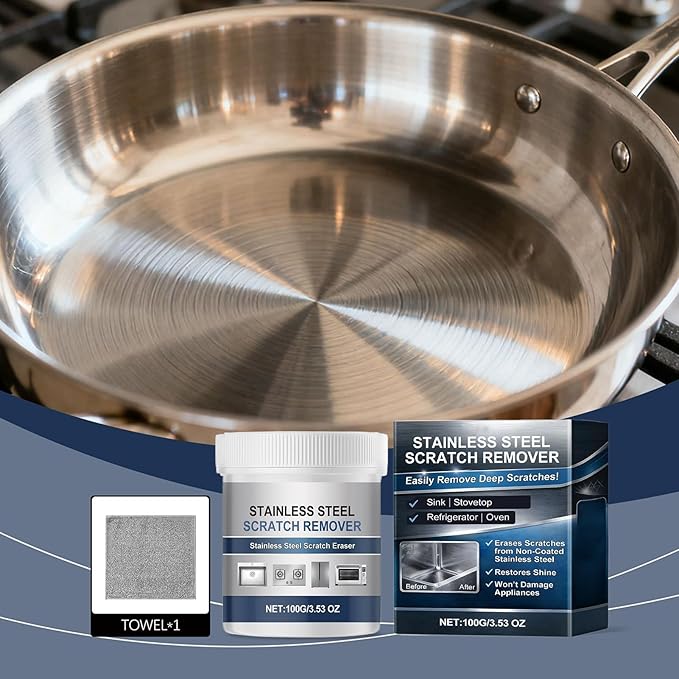 Metal Cleaner | 100g Polishing Deep Repair - Stainless Steel Scratch Remover Kit | for Fridge Stove Faucet Appliance Aluminum Restoration Maintenance
