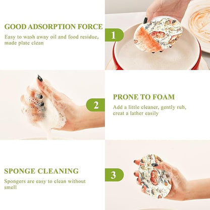 Peony Flower Kitchen Scrub Sponges, Pop-up Kitchen Cleaning Sponges Reusable Dish Washing Sponges for Bathroom Household Cleaning 3 Pack - Non Scratch Scrubber