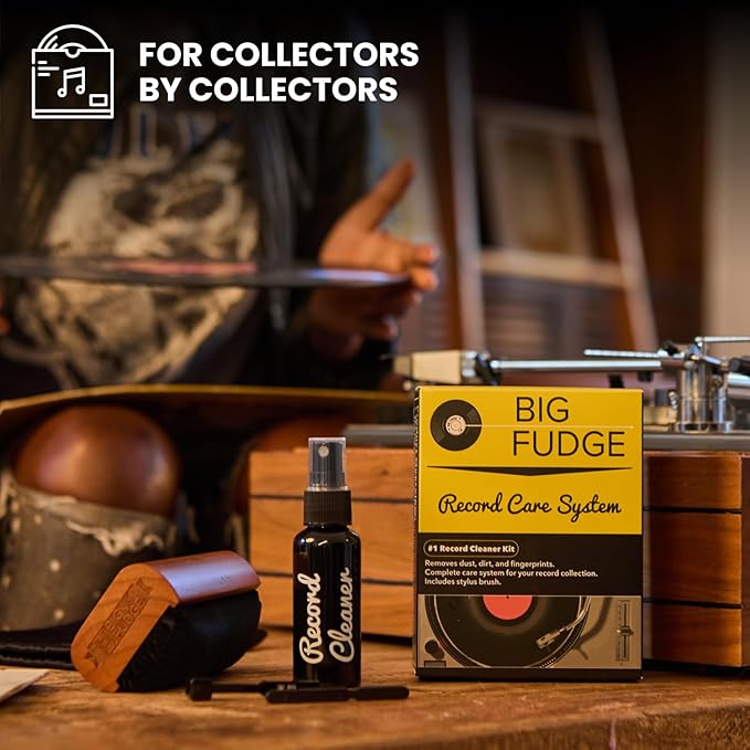 Big Fudge Vinyl Record Cleaning Kit - 4-in-1 Vinyl Record Cleaner Kit for Records Includes Ultra-Soft Velvet Brush Cleaning Liquid Stylus Brush and Storage Pouch - Pro Records Care